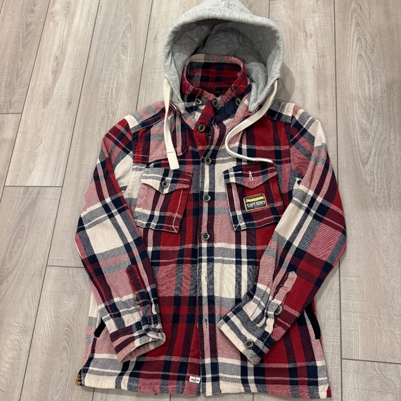 Superdry Plaid Hooded Flannel Jacket - Picture 1 of 8